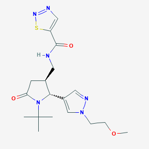 molecular formula C18H26N6O3S B6814397 N-[[(2R,3S)-1-tert-butyl-2-[1-(2-methoxyethyl)pyrazol-4-yl]-5-oxopyrrolidin-3-yl]methyl]thiadiazole-5-carboxamide 