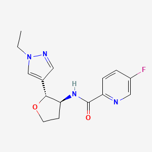 molecular formula C15H17FN4O2 B6814487 N-[(2R,3S)-2-(1-ethylpyrazol-4-yl)oxolan-3-yl]-5-fluoropyridine-2-carboxamide 