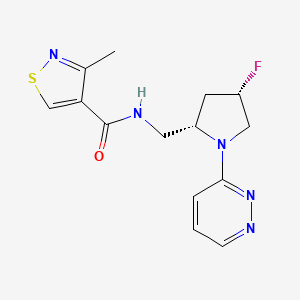 molecular formula C14H16FN5OS B6814928 N-[[(2S,4S)-4-fluoro-1-pyridazin-3-ylpyrrolidin-2-yl]methyl]-3-methyl-1,2-thiazole-4-carboxamide 