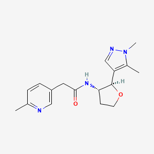 molecular formula C17H22N4O2 B6815013 N-[(2R,3S)-2-(1,5-dimethylpyrazol-4-yl)oxolan-3-yl]-2-(6-methylpyridin-3-yl)acetamide 