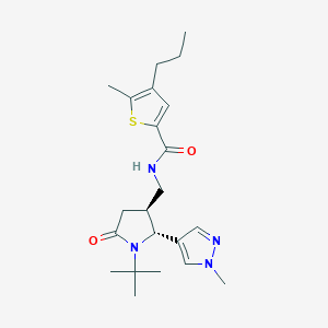 molecular formula C22H32N4O2S B6815105 N-[[(2R,3S)-1-tert-butyl-2-(1-methylpyrazol-4-yl)-5-oxopyrrolidin-3-yl]methyl]-5-methyl-4-propylthiophene-2-carboxamide 