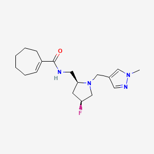 molecular formula C18H27FN4O B6815267 N-[[(2S,4S)-4-fluoro-1-[(1-methylpyrazol-4-yl)methyl]pyrrolidin-2-yl]methyl]cycloheptene-1-carboxamide 