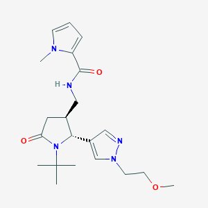 molecular formula C21H31N5O3 B6815357 N-[[(2R,3S)-1-tert-butyl-2-[1-(2-methoxyethyl)pyrazol-4-yl]-5-oxopyrrolidin-3-yl]methyl]-1-methylpyrrole-2-carboxamide 