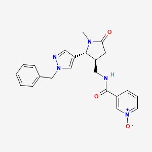 molecular formula C22H23N5O3 B6815386 N-[[(2R,3S)-2-(1-benzylpyrazol-4-yl)-1-methyl-5-oxopyrrolidin-3-yl]methyl]-1-oxidopyridin-1-ium-3-carboxamide 