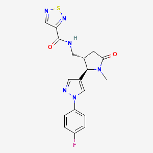 molecular formula C18H17FN6O2S B6815391 N-[[(2R,3S)-2-[1-(4-fluorophenyl)pyrazol-4-yl]-1-methyl-5-oxopyrrolidin-3-yl]methyl]-1,2,5-thiadiazole-3-carboxamide 