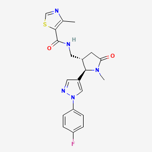 molecular formula C20H20FN5O2S B6815402 N-[[(2R,3S)-2-[1-(4-fluorophenyl)pyrazol-4-yl]-1-methyl-5-oxopyrrolidin-3-yl]methyl]-4-methyl-1,3-thiazole-5-carboxamide 