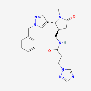 molecular formula C21H25N7O2 B6815408 N-[[(2R,3S)-2-(1-benzylpyrazol-4-yl)-1-methyl-5-oxopyrrolidin-3-yl]methyl]-3-(1,2,4-triazol-1-yl)propanamide 