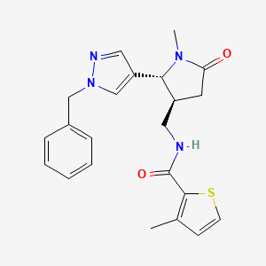 molecular formula C22H24N4O2S B6815416 N-[[(2R,3S)-2-(1-benzylpyrazol-4-yl)-1-methyl-5-oxopyrrolidin-3-yl]methyl]-3-methylthiophene-2-carboxamide 