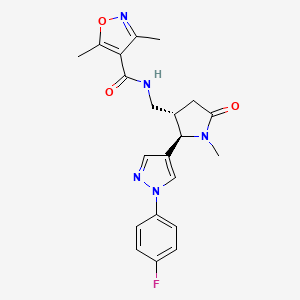 molecular formula C21H22FN5O3 B6815456 N-[[(2R,3S)-2-[1-(4-fluorophenyl)pyrazol-4-yl]-1-methyl-5-oxopyrrolidin-3-yl]methyl]-3,5-dimethyl-1,2-oxazole-4-carboxamide 