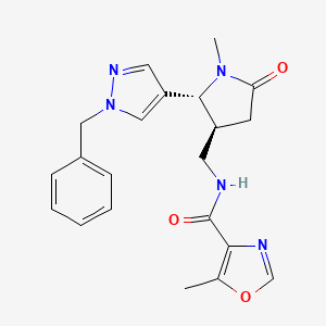 molecular formula C21H23N5O3 B6815459 N-[[(2R,3S)-2-(1-benzylpyrazol-4-yl)-1-methyl-5-oxopyrrolidin-3-yl]methyl]-5-methyl-1,3-oxazole-4-carboxamide 