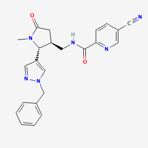 molecular formula C23H22N6O2 B6815460 N-[[(2R,3S)-2-(1-benzylpyrazol-4-yl)-1-methyl-5-oxopyrrolidin-3-yl]methyl]-5-cyanopyridine-2-carboxamide 