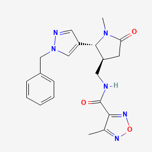 molecular formula C20H22N6O3 B6815468 N-[[(2R,3S)-2-(1-benzylpyrazol-4-yl)-1-methyl-5-oxopyrrolidin-3-yl]methyl]-4-methyl-1,2,5-oxadiazole-3-carboxamide 