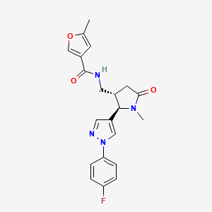 molecular formula C21H21FN4O3 B6815476 N-[[(2R,3S)-2-[1-(4-fluorophenyl)pyrazol-4-yl]-1-methyl-5-oxopyrrolidin-3-yl]methyl]-5-methylfuran-3-carboxamide 