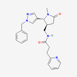 molecular formula C24H27N5O2 B6815494 N-[[(2R,3S)-2-(1-benzylpyrazol-4-yl)-1-methyl-5-oxopyrrolidin-3-yl]methyl]-3-pyridin-2-ylpropanamide 