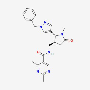 molecular formula C23H26N6O2 B6815528 N-[[(2R,3S)-2-(1-benzylpyrazol-4-yl)-1-methyl-5-oxopyrrolidin-3-yl]methyl]-2,4-dimethylpyrimidine-5-carboxamide 