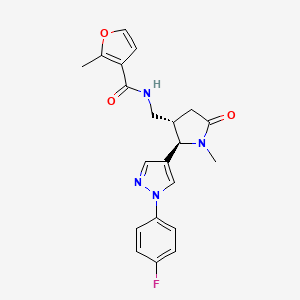 molecular formula C21H21FN4O3 B6815547 N-[[(2R,3S)-2-[1-(4-fluorophenyl)pyrazol-4-yl]-1-methyl-5-oxopyrrolidin-3-yl]methyl]-2-methylfuran-3-carboxamide 
