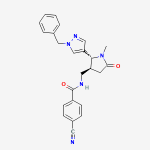 molecular formula C24H23N5O2 B6815569 N-[[(2R,3S)-2-(1-benzylpyrazol-4-yl)-1-methyl-5-oxopyrrolidin-3-yl]methyl]-4-cyanobenzamide 