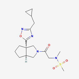 molecular formula C17H26N4O4S B6815594 N-[2-[(3aS,6aS)-3a-[3-(cyclopropylmethyl)-1,2,4-oxadiazol-5-yl]-1,3,4,5,6,6a-hexahydrocyclopenta[c]pyrrol-2-yl]-2-oxoethyl]-N-methylmethanesulfonamide 