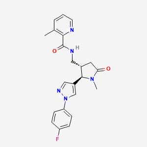 molecular formula C22H22FN5O2 B6815596 N-[[(2R,3S)-2-[1-(4-fluorophenyl)pyrazol-4-yl]-1-methyl-5-oxopyrrolidin-3-yl]methyl]-3-methylpyridine-2-carboxamide 