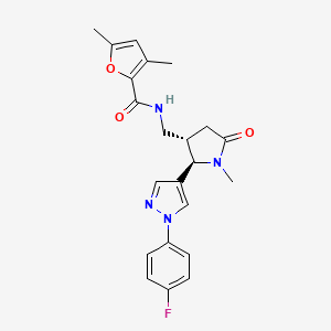 molecular formula C22H23FN4O3 B6815630 N-[[(2R,3S)-2-[1-(4-fluorophenyl)pyrazol-4-yl]-1-methyl-5-oxopyrrolidin-3-yl]methyl]-3,5-dimethylfuran-2-carboxamide 