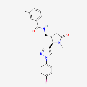 molecular formula C23H23FN4O2 B6815640 N-[[(2R,3S)-2-[1-(4-fluorophenyl)pyrazol-4-yl]-1-methyl-5-oxopyrrolidin-3-yl]methyl]-3-methylbenzamide 