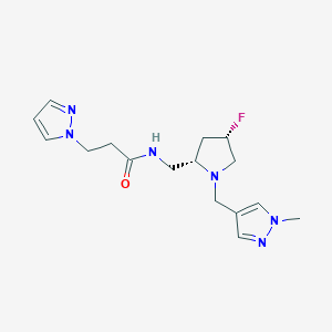 molecular formula C16H23FN6O B6815758 N-[[(2S,4S)-4-fluoro-1-[(1-methylpyrazol-4-yl)methyl]pyrrolidin-2-yl]methyl]-3-pyrazol-1-ylpropanamide 