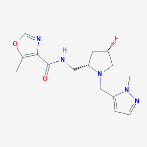 molecular formula C15H20FN5O2 B6815772 N-[[(2S,4S)-4-fluoro-1-[(2-methylpyrazol-3-yl)methyl]pyrrolidin-2-yl]methyl]-5-methyl-1,3-oxazole-4-carboxamide 