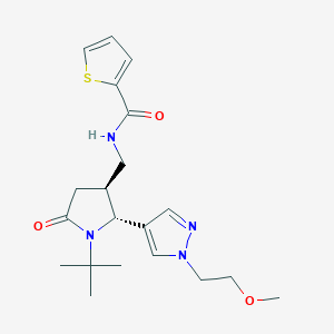 molecular formula C20H28N4O3S B6815805 N-[[(2R,3S)-1-tert-butyl-2-[1-(2-methoxyethyl)pyrazol-4-yl]-5-oxopyrrolidin-3-yl]methyl]thiophene-2-carboxamide 
