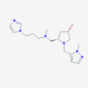 molecular formula C17H27FN6 B6815832 N-[[(2S,4S)-4-fluoro-1-[(2-methylpyrazol-3-yl)methyl]pyrrolidin-2-yl]methyl]-3-imidazol-1-yl-N-methylpropan-1-amine 