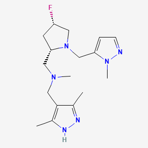 molecular formula C17H27FN6 B6815844 N-[(3,5-dimethyl-1H-pyrazol-4-yl)methyl]-1-[(2S,4S)-4-fluoro-1-[(2-methylpyrazol-3-yl)methyl]pyrrolidin-2-yl]-N-methylmethanamine 