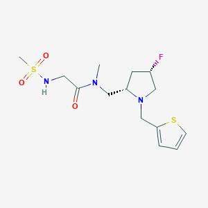molecular formula C14H22FN3O3S2 B6815858 N-[[(2S,4S)-4-fluoro-1-(thiophen-2-ylmethyl)pyrrolidin-2-yl]methyl]-2-(methanesulfonamido)-N-methylacetamide 