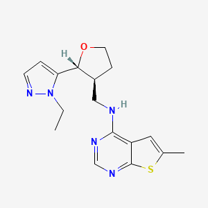 molecular formula C17H21N5OS B6815916 N-[[(2R,3S)-2-(2-ethylpyrazol-3-yl)oxolan-3-yl]methyl]-6-methylthieno[2,3-d]pyrimidin-4-amine 