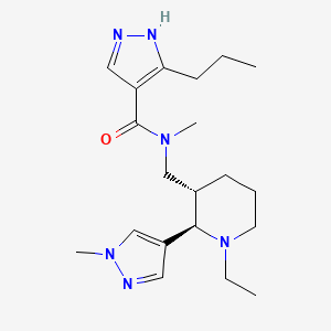 molecular formula C20H32N6O B6815939 N-[[(2R,3S)-1-ethyl-2-(1-methylpyrazol-4-yl)piperidin-3-yl]methyl]-N-methyl-5-propyl-1H-pyrazole-4-carboxamide 