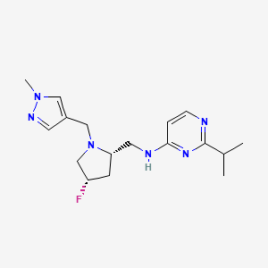 molecular formula C17H25FN6 B6816136 N-[[(2S,4S)-4-fluoro-1-[(1-methylpyrazol-4-yl)methyl]pyrrolidin-2-yl]methyl]-2-propan-2-ylpyrimidin-4-amine 
