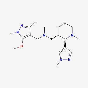 molecular formula C19H32N6O B6816252 N-[(5-methoxy-1,3-dimethylpyrazol-4-yl)methyl]-N-methyl-1-[(2R,3S)-1-methyl-2-(1-methylpyrazol-4-yl)piperidin-3-yl]methanamine 