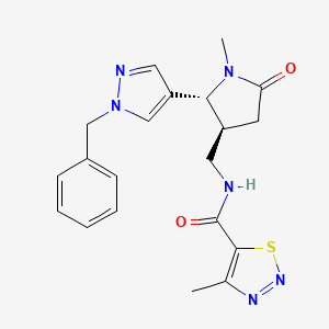 molecular formula C20H22N6O2S B6816442 N-[[(2R,3S)-2-(1-benzylpyrazol-4-yl)-1-methyl-5-oxopyrrolidin-3-yl]methyl]-4-methylthiadiazole-5-carboxamide 