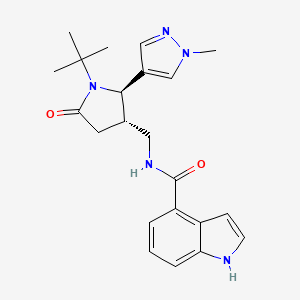 molecular formula C22H27N5O2 B6816494 N-[[(2R,3S)-1-tert-butyl-2-(1-methylpyrazol-4-yl)-5-oxopyrrolidin-3-yl]methyl]-1H-indole-4-carboxamide 