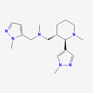 molecular formula C17H28N6 B6816743 N-methyl-1-[(2R,3S)-1-methyl-2-(1-methylpyrazol-4-yl)piperidin-3-yl]-N-[(2-methylpyrazol-3-yl)methyl]methanamine 