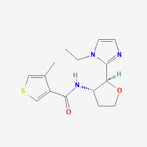molecular formula C15H19N3O2S B6816812 N-[(2S,3S)-2-(1-ethylimidazol-2-yl)oxolan-3-yl]-4-methylthiophene-3-carboxamide 