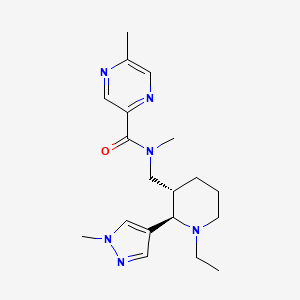 molecular formula C19H28N6O B6816945 N-[[(2R,3S)-1-ethyl-2-(1-methylpyrazol-4-yl)piperidin-3-yl]methyl]-N,5-dimethylpyrazine-2-carboxamide 