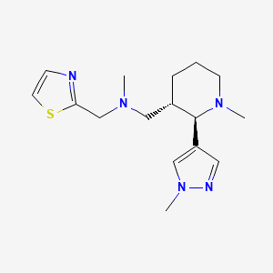 molecular formula C16H25N5S B6817051 N-methyl-1-[(2R,3S)-1-methyl-2-(1-methylpyrazol-4-yl)piperidin-3-yl]-N-(1,3-thiazol-2-ylmethyl)methanamine 