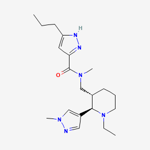 molecular formula C20H32N6O B6817151 N-[[(2R,3S)-1-ethyl-2-(1-methylpyrazol-4-yl)piperidin-3-yl]methyl]-N-methyl-5-propyl-1H-pyrazole-3-carboxamide 