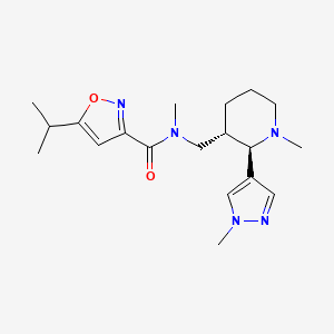 molecular formula C19H29N5O2 B6817192 N-methyl-N-[[(2R,3S)-1-methyl-2-(1-methylpyrazol-4-yl)piperidin-3-yl]methyl]-5-propan-2-yl-1,2-oxazole-3-carboxamide 