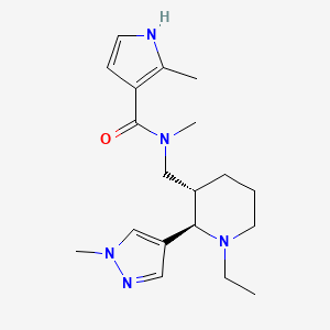 molecular formula C19H29N5O B6817250 N-[[(2R,3S)-1-ethyl-2-(1-methylpyrazol-4-yl)piperidin-3-yl]methyl]-N,2-dimethyl-1H-pyrrole-3-carboxamide 