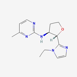molecular formula C14H19N5O B6817534 N-[(2S,3S)-2-(1-ethylimidazol-2-yl)oxolan-3-yl]-4-methylpyrimidin-2-amine 