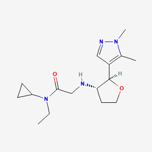 molecular formula C16H26N4O2 B6817601 N-cyclopropyl-2-[[(2R,3S)-2-(1,5-dimethylpyrazol-4-yl)oxolan-3-yl]amino]-N-ethylacetamide 