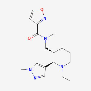 molecular formula C17H25N5O2 B6817606 N-[[(2R,3S)-1-ethyl-2-(1-methylpyrazol-4-yl)piperidin-3-yl]methyl]-N-methyl-1,2-oxazole-3-carboxamide 