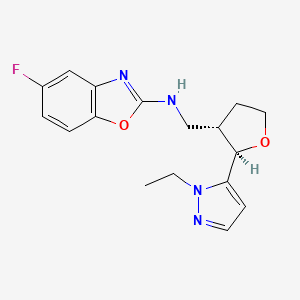 molecular formula C17H19FN4O2 B6817714 N-[[(2R,3S)-2-(2-ethylpyrazol-3-yl)oxolan-3-yl]methyl]-5-fluoro-1,3-benzoxazol-2-amine 