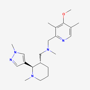 molecular formula C21H33N5O B6817750 N-[(4-methoxy-3,5-dimethylpyridin-2-yl)methyl]-N-methyl-1-[(2R,3S)-1-methyl-2-(1-methylpyrazol-4-yl)piperidin-3-yl]methanamine 