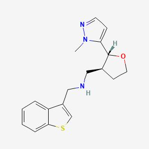 molecular formula C18H21N3OS B6817923 N-(1-benzothiophen-3-ylmethyl)-1-[(2R,3S)-2-(2-methylpyrazol-3-yl)oxolan-3-yl]methanamine 